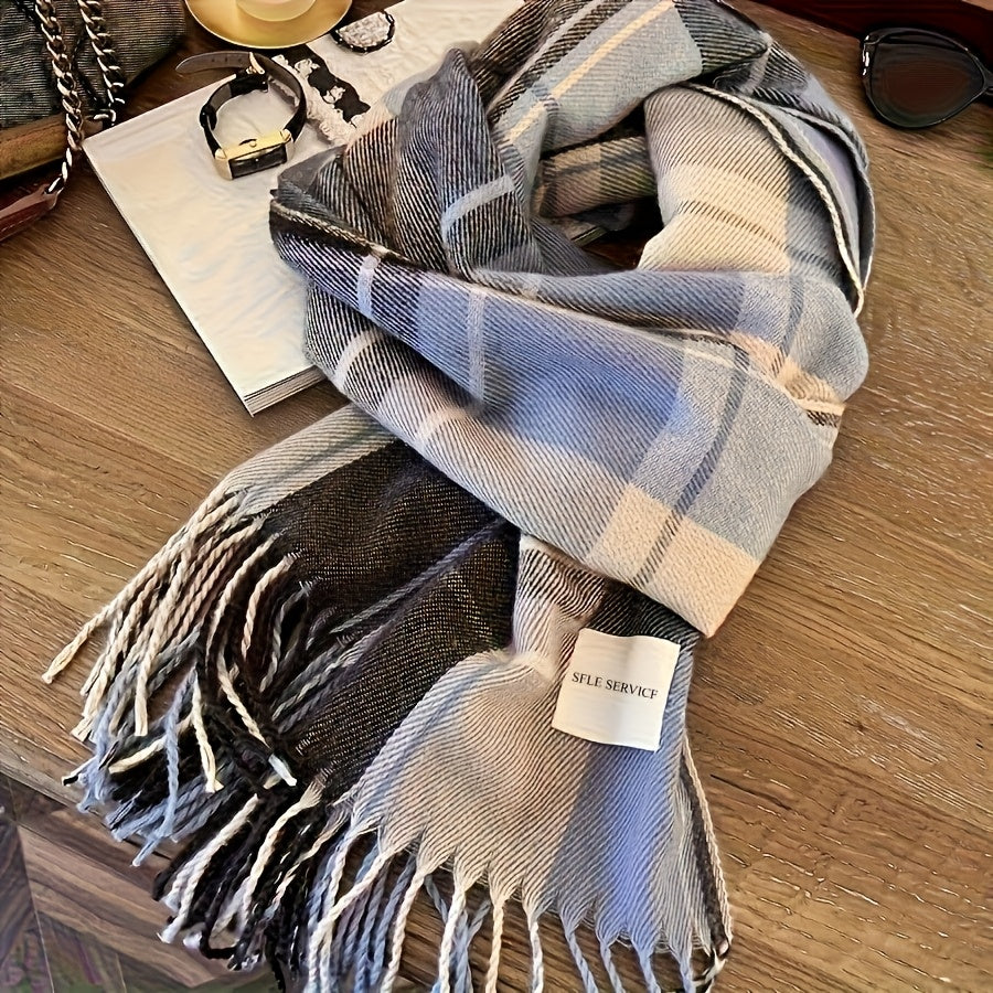 Chevilla Oversized Check Scarf – Women Tassel Fringe Blanket Wrap Shawl Autumn Winter Tartan Scarf