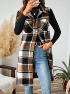 Flavest Check Sleeveless Longline Shacket – Women Oversized Flannel Gilet Waistcoat Casual Autumn Layering