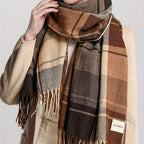 Twillyne Oversized Check Scarf – Tartan Wool Scarf Women Winter Checked Fringe Wrap Shawl Blanket Scarf