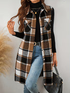 Flavest Check Sleeveless Longline Shacket – Women Oversized Flannel Gilet Waistcoat Casual Autumn Layering