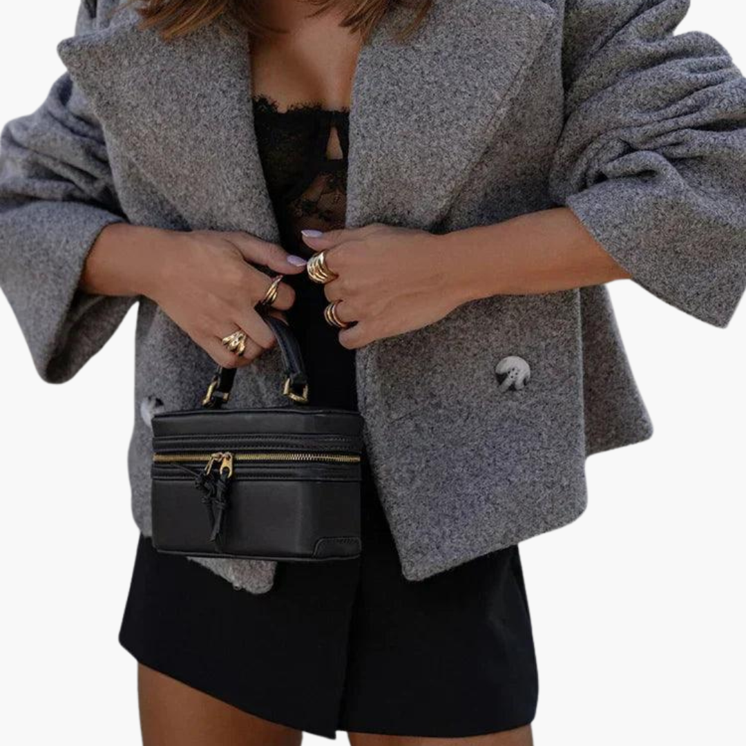 Pethla Oversized Double-Breasted Crop Jacket – Wool Blend Tailored Women Casual Office Workwear Blazer