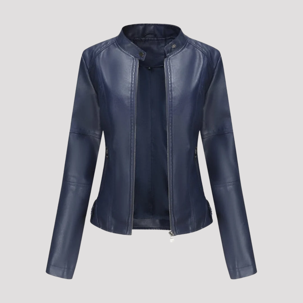 Paniseem Collar Fitted Faux Leather Jacket – Women Biker Moto Casual Autumn Winter Outerwear Coat