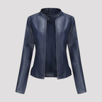 Paniseem Collar Fitted Faux Leather Jacket – Women Biker Moto Casual Autumn Winter Outerwear Coat