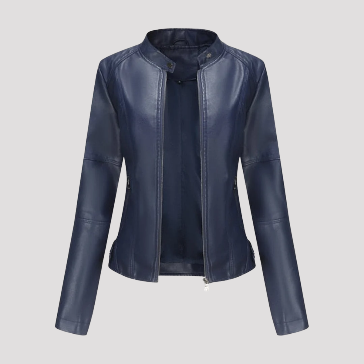Paniseem Collar Fitted Faux Leather Jacket – Women Biker Moto Casual Autumn Winter Outerwear Coat