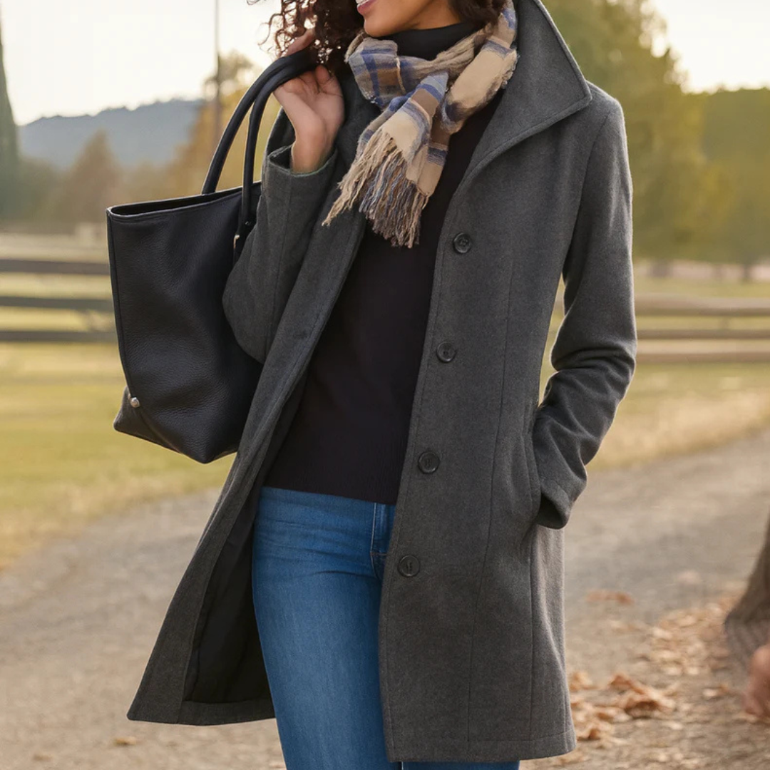 Notapel Wide-Lapel Single-Breasted Longline Coat – Women Winter Office Tailored Formal Wool Blend Longline Coat