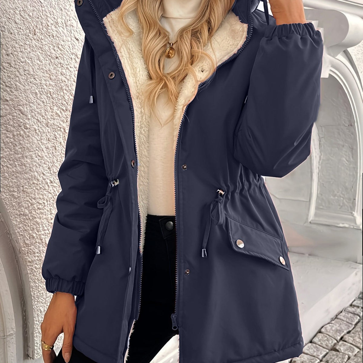 Shepra Faux-Fur Lined Hooded Parka Jacket – Waterproof Winter Parka Women Hooded Longline Jacket