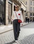 Red Heart Pullover Creme Weiß Herzgeflecht Einheitsgröße Damen