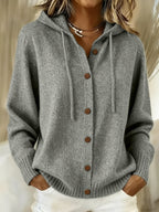 Ribbenne Hooded Button Cardigan – Knit Cardigan Women Casual Autumn Winter Loungewear Cosy Oversized Hoodie