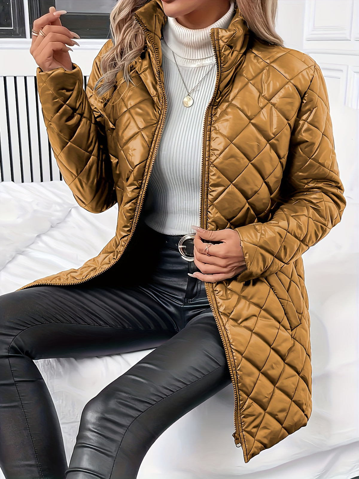 Diquilenne Diamond Quilted Longline Coat – Padded Jacket Women Hooded Winter Ladies Quilted Coat
