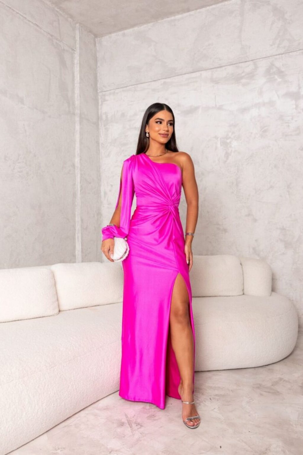 Drapnotte One-Shoulder Maxi Dress – Satin Evening Women Formal Elegant Party Maxi Dress
