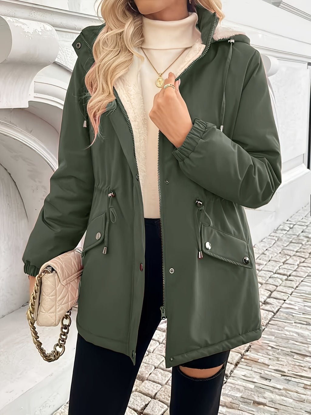 Shepra Faux-Fur Lined Hooded Parka Jacket – Waterproof Winter Parka Women Hooded Longline Jacket