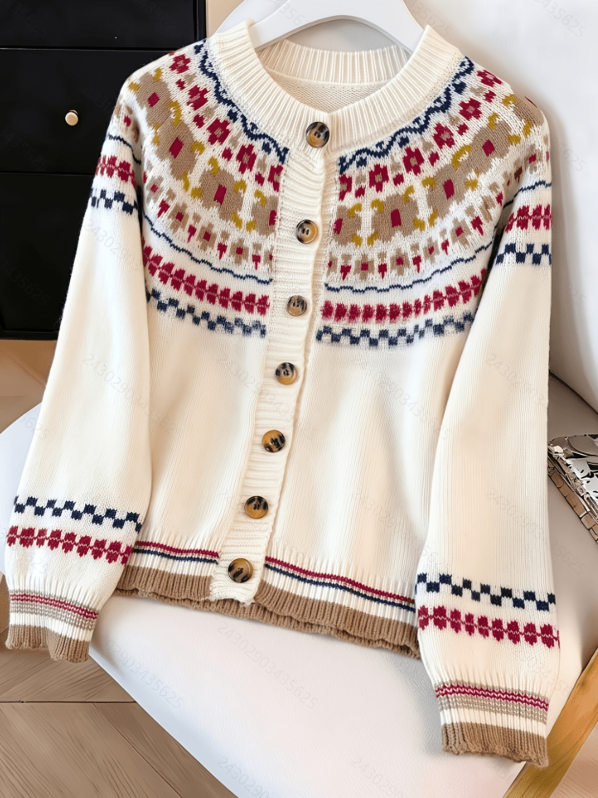 Yokradi Fair Isle Knit Cardigan – Nordic Crew Neck Button Women Autumn Winter Preppy Vintage Cardigan
