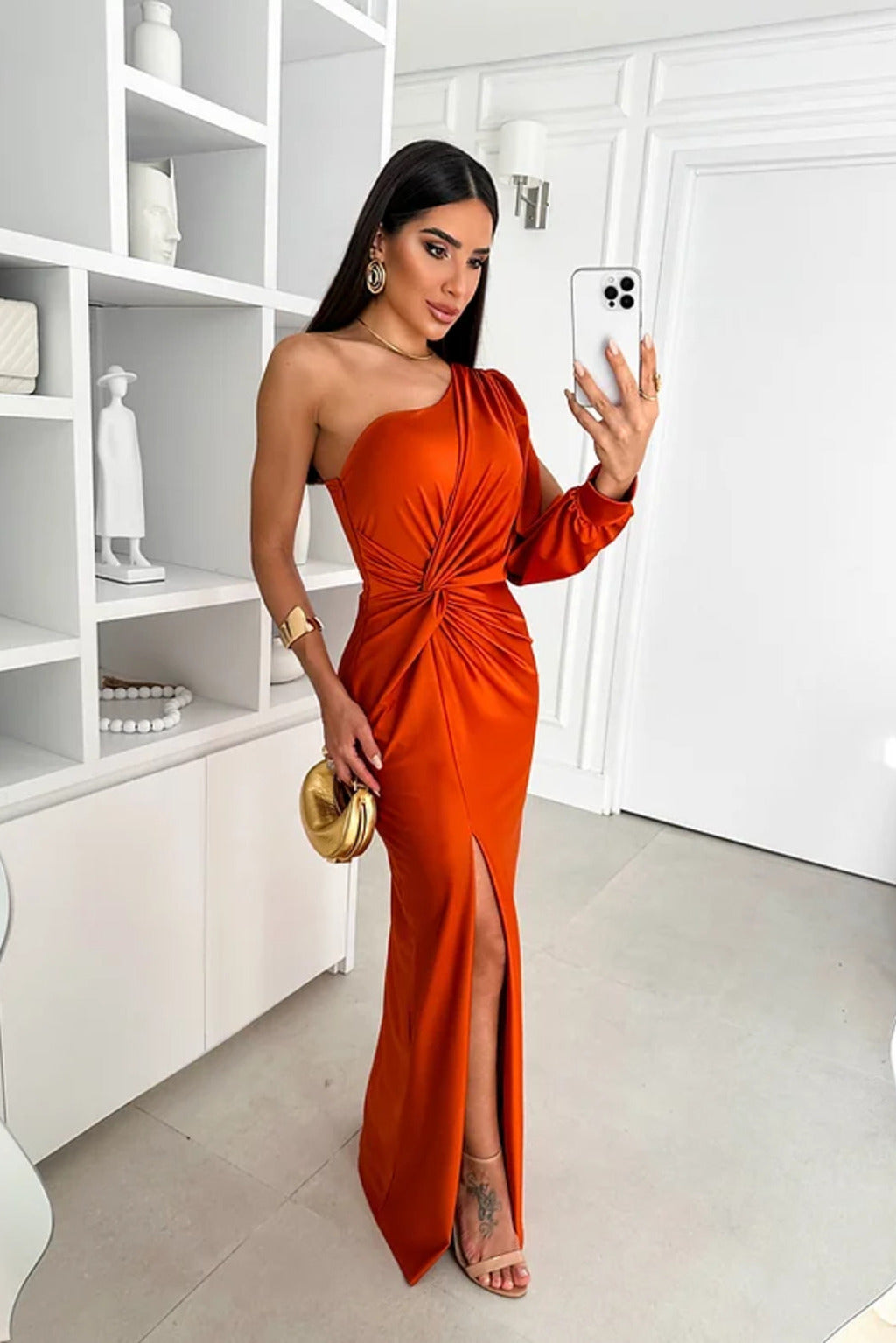 Drapnotte One-Shoulder Maxi Dress – Satin Evening Women Formal Elegant Party Maxi Dress