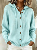 Ribbenne Hooded Button Cardigan – Knit Cardigan Women Casual Autumn Winter Loungewear Cosy Oversized Hoodie