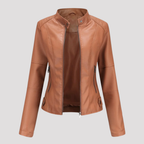 Paniseem Collar Fitted Faux Leather Jacket – Women Biker Moto Casual Autumn Winter Outerwear Coat