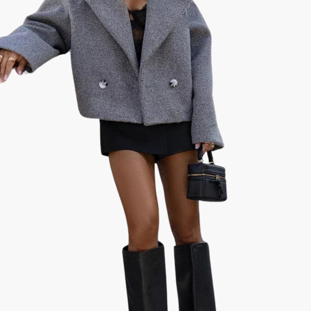 Pethla Oversized Double-Breasted Crop Jacket – Wool Blend Tailored Women Casual Office Workwear Blazer
