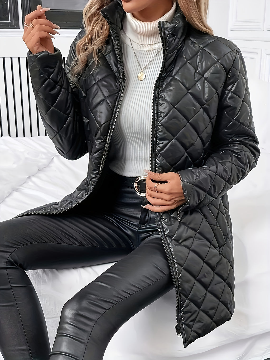 Diquilenne Diamond Quilted Longline Coat – Padded Jacket Women Hooded Winter Ladies Quilted Coat