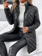 Diquilenne Diamond Quilted Longline Coat – Padded Jacket Women Hooded Winter Ladies Quilted Coat