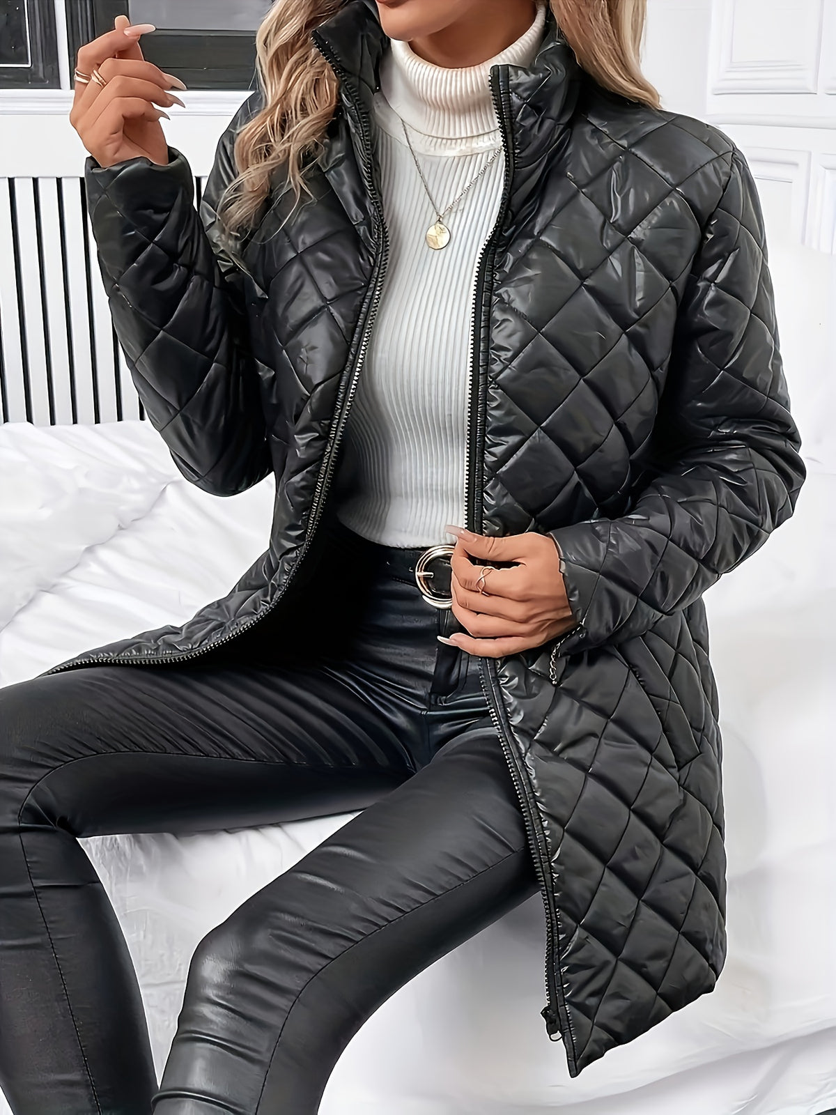 Diquilenne Diamond Quilted Longline Coat – Padded Jacket Women Hooded Winter Ladies Quilted Coat