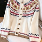 Yokradi Fair Isle Knit Cardigan – Nordic Crew Neck Button Women Autumn Winter Preppy Vintage Cardigan