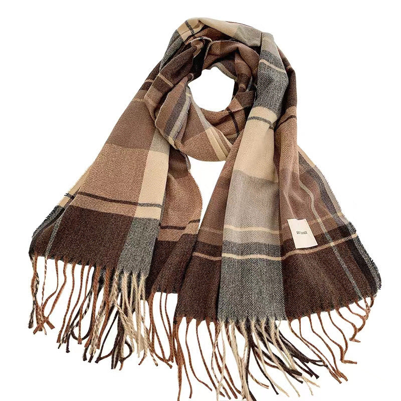 Chevilla Oversized Check Scarf – Women Tassel Fringe Blanket Wrap Shawl Autumn Winter Tartan Scarf