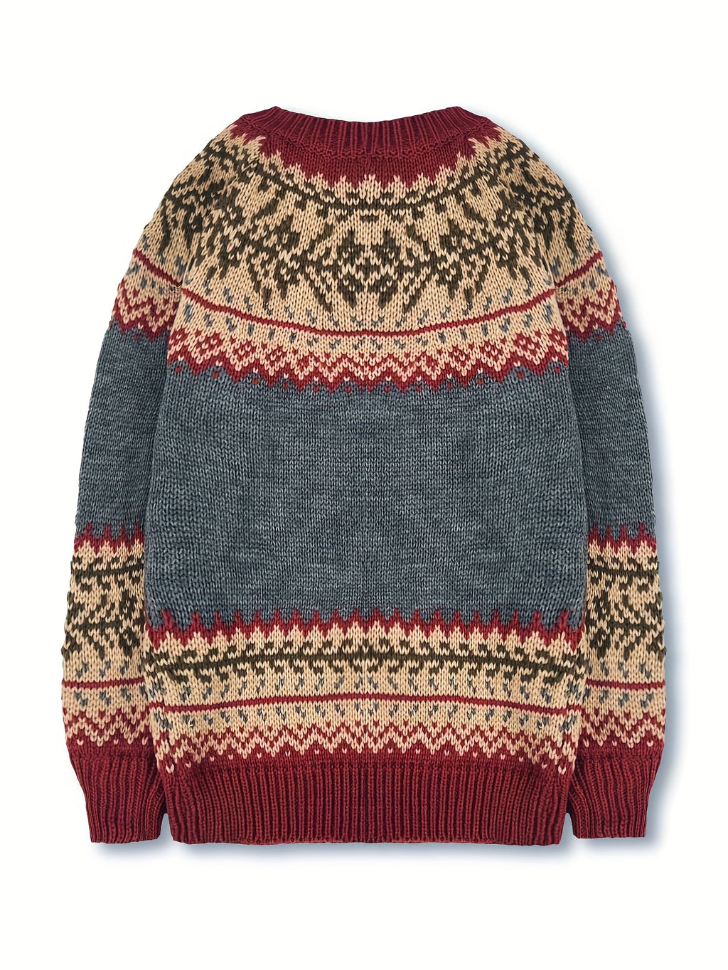 Fairbane Fair Isle Button-Up Cardigan – Women Knit Sweater Nordic Chunky Ribbed Autumn Fall Cardigan