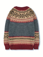 Fairbane Fair Isle Button-Up Cardigan – Women Knit Sweater Nordic Chunky Ribbed Autumn Fall Cardigan