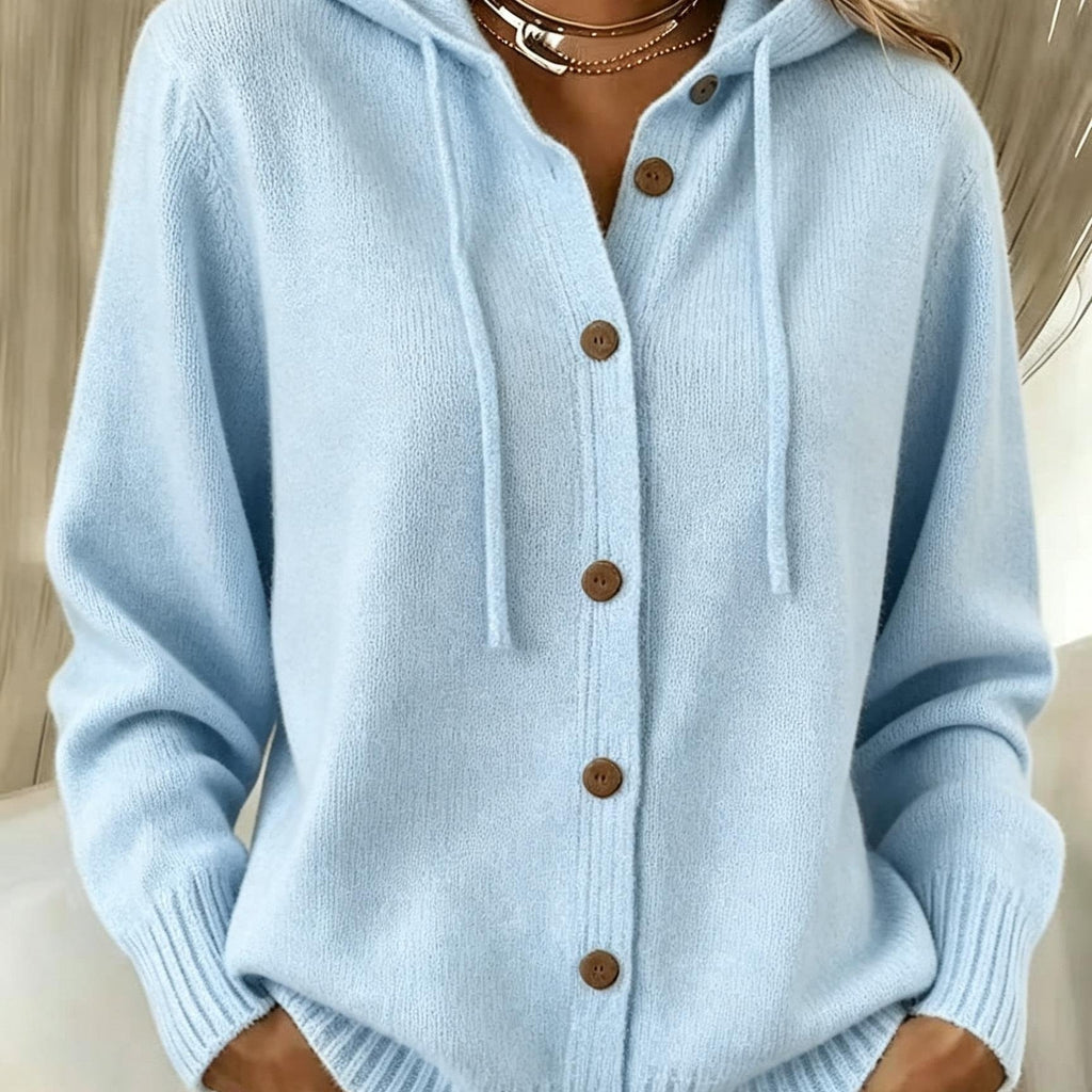 Ribbenne Hooded Button Cardigan – Knit Cardigan Women Casual Autumn Winter Loungewear Cosy Oversized Hoodie