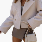 Pethla Oversized Double-Breasted Crop Jacket – Wool Blend Tailored Women Casual Office Workwear Blazer