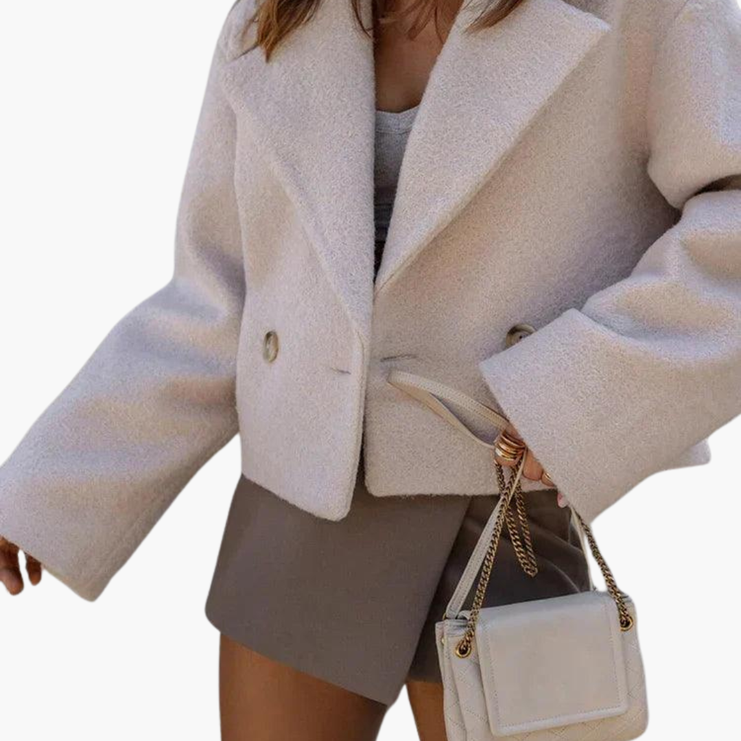 Pethla Oversized Double-Breasted Crop Jacket – Wool Blend Tailored Women Casual Office Workwear Blazer