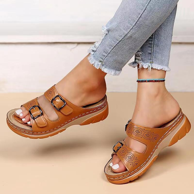 Orthopedic Comfort Fit Slide Sandals with Perforated Open Toe