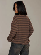 Shadria Oversized Striped Crew Neck Jumper – Striped Knitwear Women Oversized Knit Sweater Casual Longline Top
