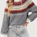 Zagrow Fair Isle Knit Jumper – Women Oversized Crew Neck Nordic Pattern Autumn Casual Chunky Jumper