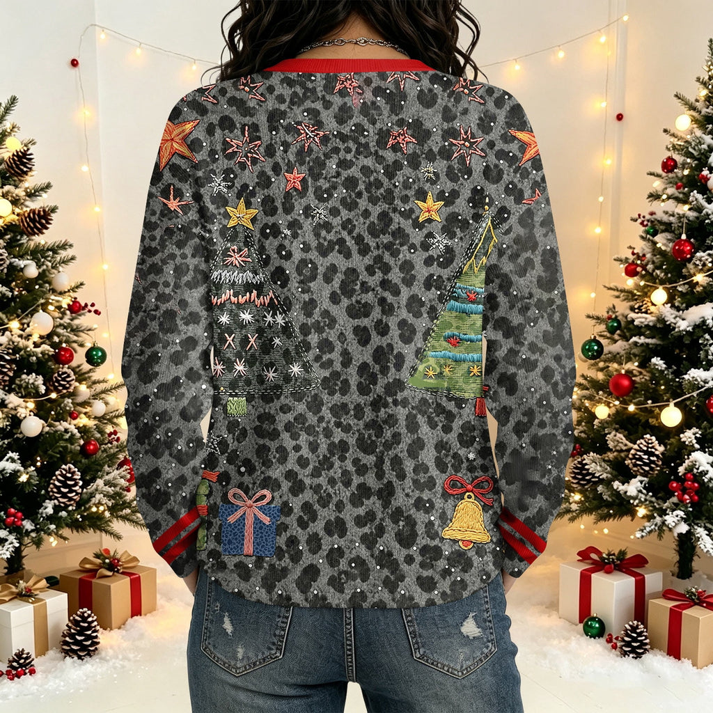 Santripe Embroidered Santa Button-Front Cardigan – Women Christmas Festive Holiday Party Casual Lightweight Cardigan