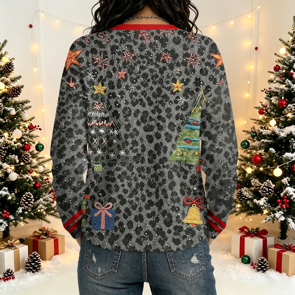 Santripe Embroidered Santa Button-Front Cardigan – Women Christmas Festive Holiday Party Casual Lightweight Cardigan