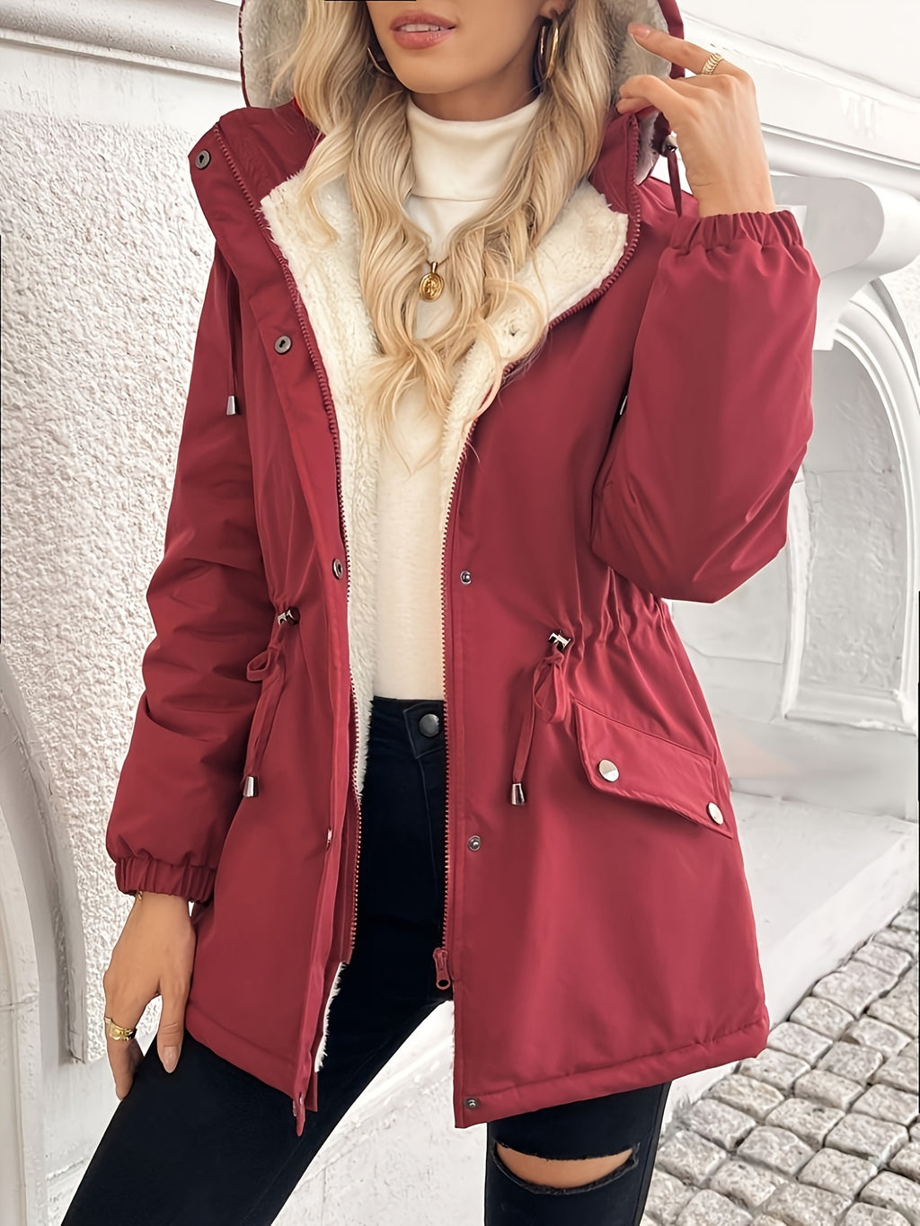 Shepra Faux-Fur Lined Hooded Parka Jacket – Waterproof Winter Parka Women Hooded Longline Jacket