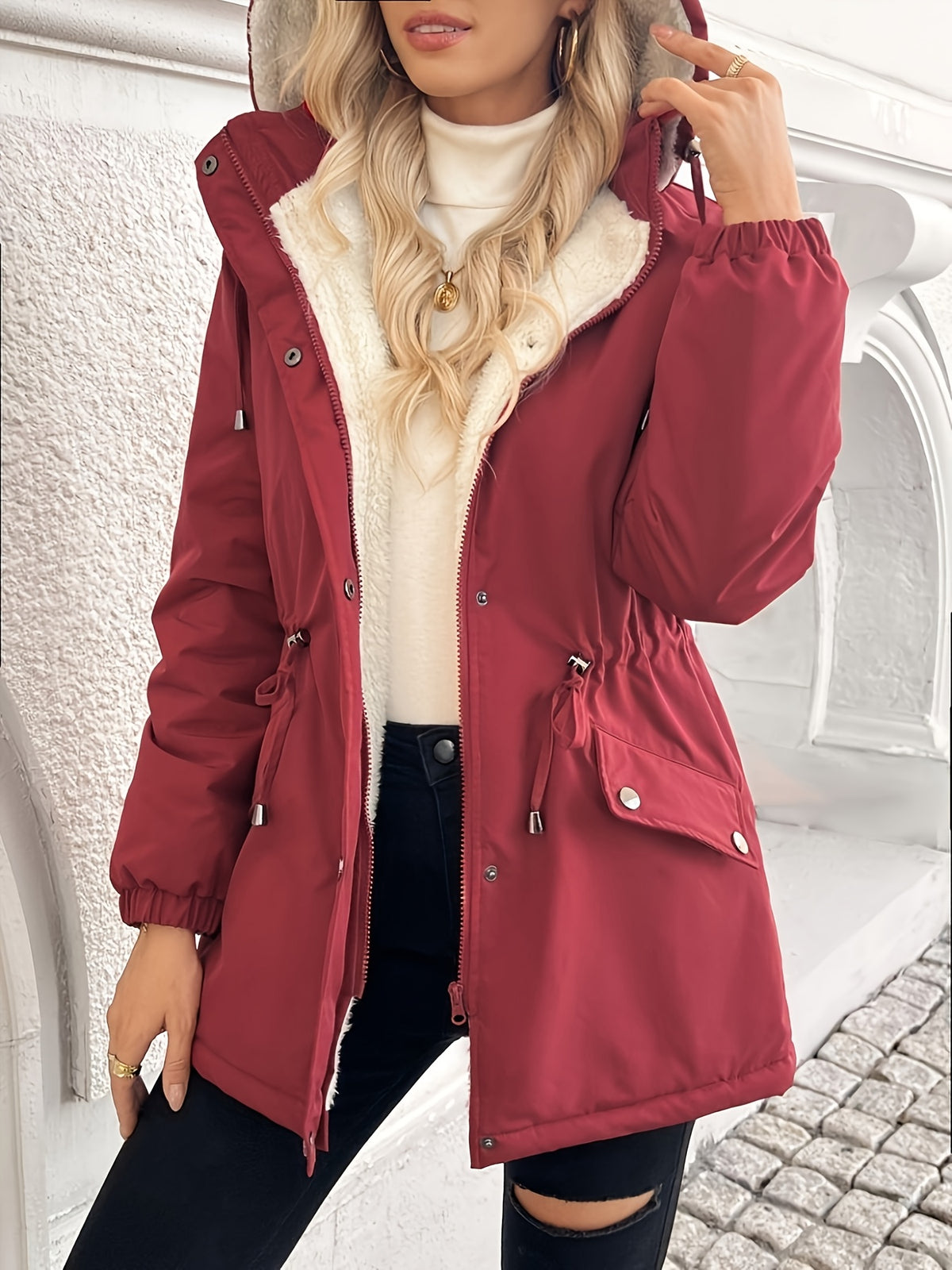 Shepra Faux-Fur Lined Hooded Parka Jacket – Waterproof Winter Parka Women Hooded Longline Jacket
