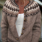 Chevyok Fair Isle Button-Front Cardigan – Knitted Women Autumn Casual Oversized Longline Cardigan