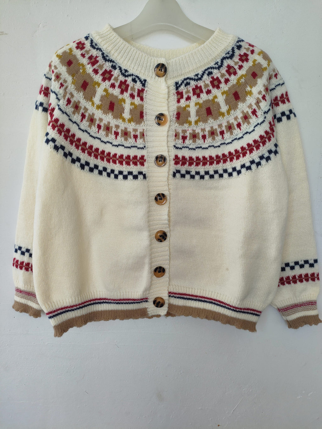 Yokradi Fair Isle Knit Cardigan – Nordic Crew Neck Button Women Autumn Winter Preppy Vintage Cardigan