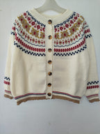 Yokradi Fair Isle Knit Cardigan – Nordic Crew Neck Button Women Autumn Winter Preppy Vintage Cardigan