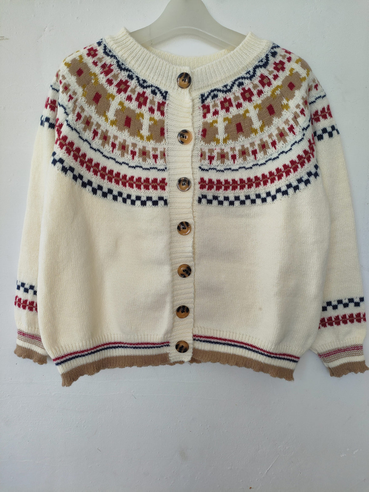 Yokradi Fair Isle Knit Cardigan – Nordic Crew Neck Button Women Autumn Winter Preppy Vintage Cardigan