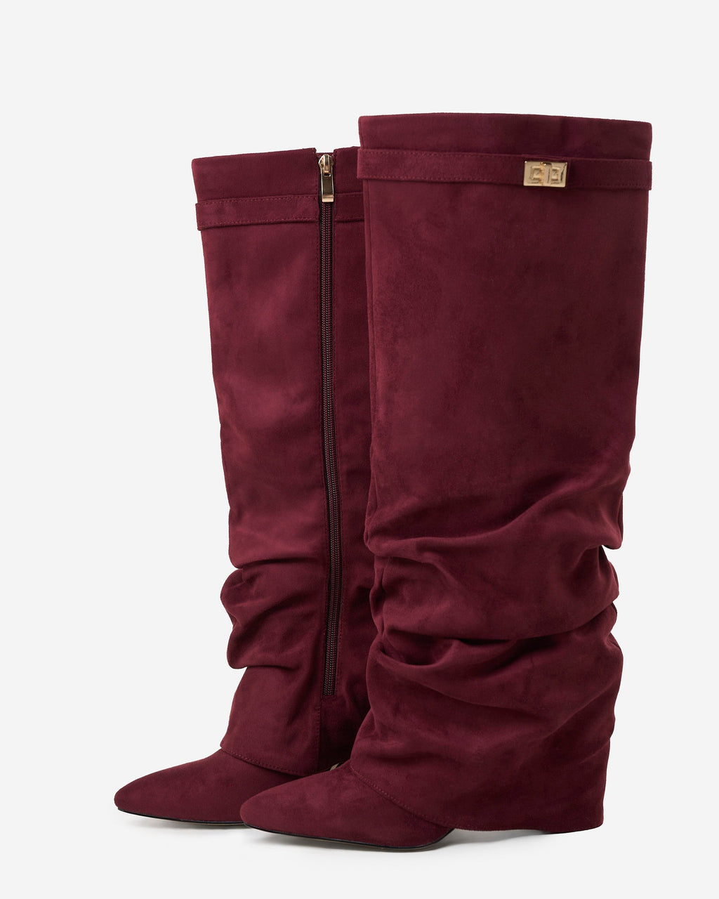 Slouryx Suede Knee-High Wedge Boots – Slouchy Knee High Wedge Boots Women Autumn Winter Evening Smart Casual