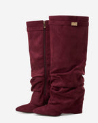 Slouryx Suede Knee-High Wedge Boots – Slouchy Knee High Wedge Boots Women Autumn Winter Evening Smart Casual