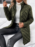 Diquilenne Diamond Quilted Longline Coat – Padded Jacket Women Hooded Winter Ladies Quilted Coat