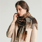 Twillyne Oversized Check Scarf – Tartan Wool Scarf Women Winter Checked Fringe Wrap Shawl Blanket Scarf