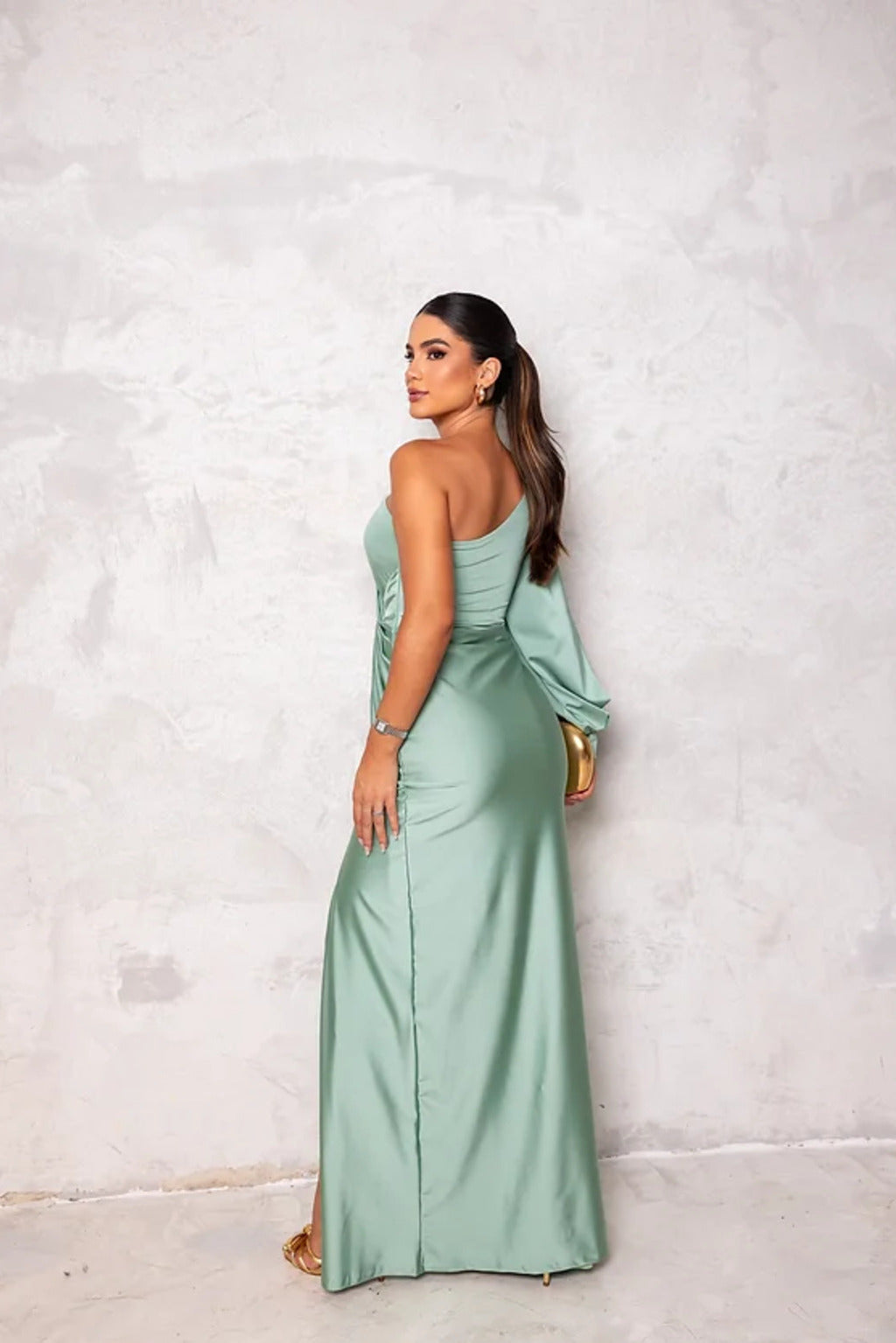 Drapnotte One-Shoulder Maxi Dress – Satin Evening Women Formal Elegant Party Maxi Dress