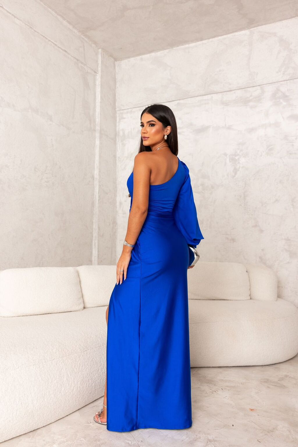 Drapnotte One-Shoulder Maxi Dress – Satin Evening Women Formal Elegant Party Maxi Dress