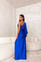 Drapnotte One-Shoulder Maxi Dress – Satin Evening Women Formal Elegant Party Maxi Dress
