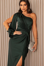 Drapnotte One-Shoulder Maxi Dress – Satin Evening Women Formal Elegant Party Maxi Dress