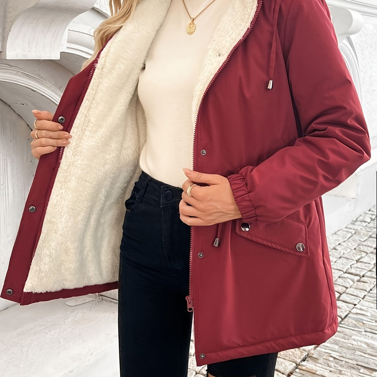 Shepra Faux-Fur Lined Hooded Parka Jacket – Waterproof Winter Parka Women Hooded Longline Jacket